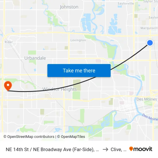 NE 14th St / NE Broadway Ave (Far-Side), Dsm to Clive, IA map