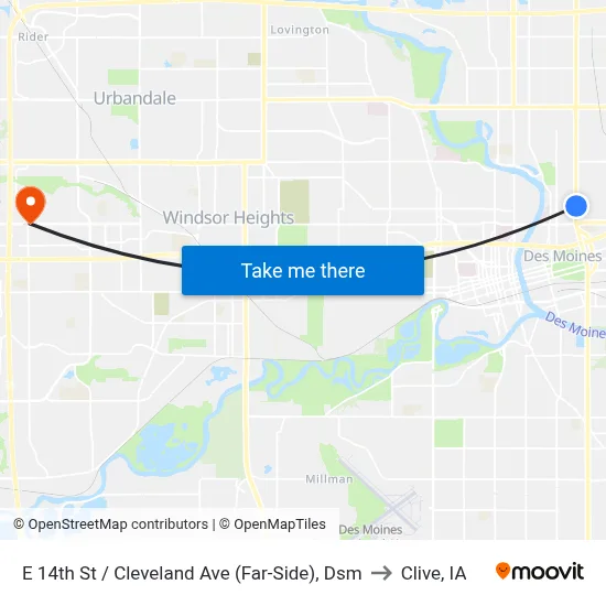 E 14th St / Cleveland Ave (Far-Side), Dsm to Clive, IA map
