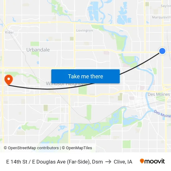 E 14th St / E Douglas Ave (Far-Side), Dsm to Clive, IA map