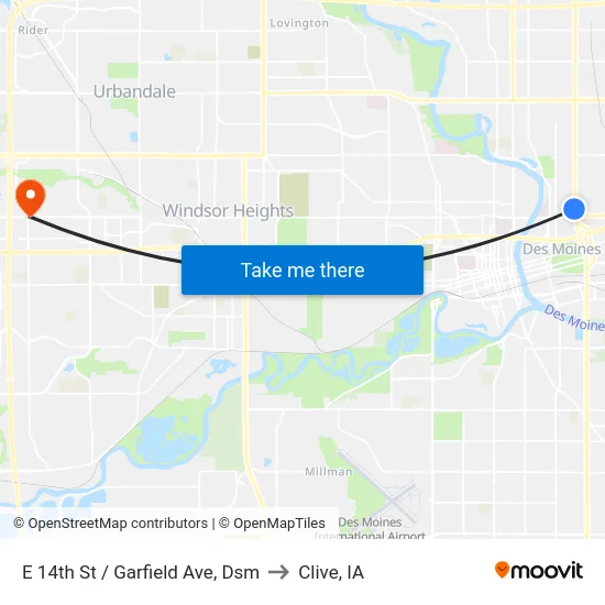 E 14th St / Garfield Ave, Dsm to Clive, IA map