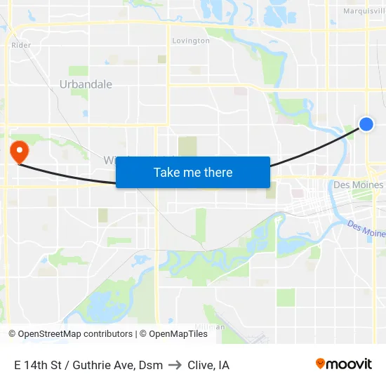 E 14th St / Guthrie Ave, Dsm to Clive, IA map