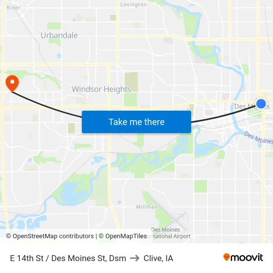 E 14th St / Des Moines St, Dsm to Clive, IA map