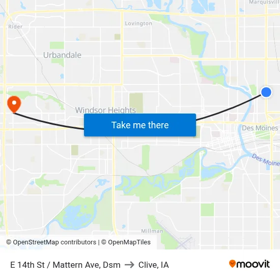 E 14th St / Mattern Ave, Dsm to Clive, IA map