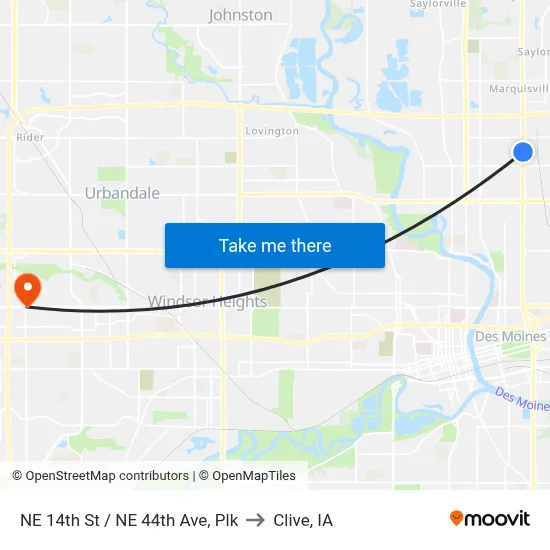 NE 14th St / NE 44th Ave, Plk to Clive, IA map