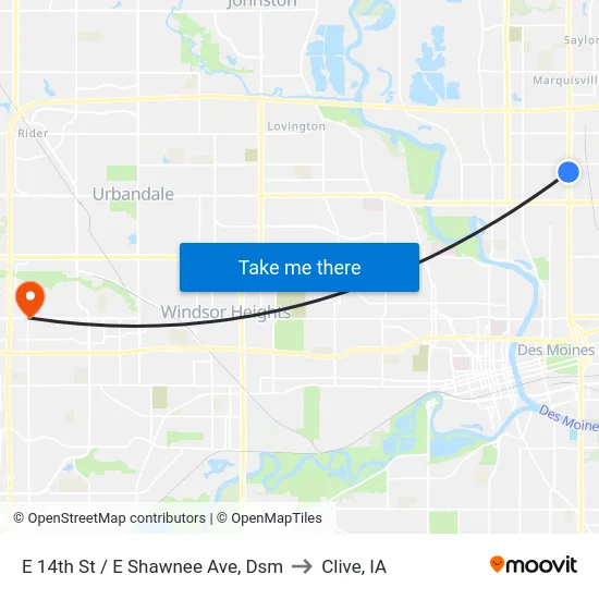 E 14th St / E Shawnee Ave, Dsm to Clive, IA map