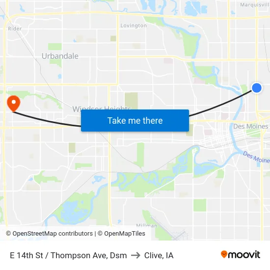 E 14th St / Thompson Ave, Dsm to Clive, IA map