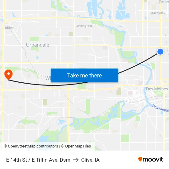 E 14th St / E Tiffin Ave, Dsm to Clive, IA map