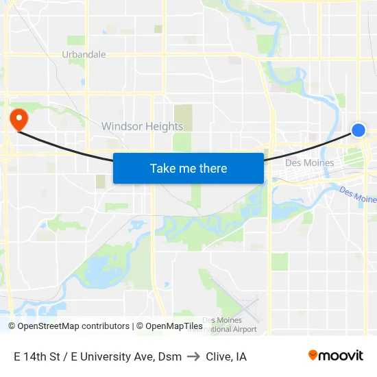 E 14th St / E University Ave, Dsm to Clive, IA map