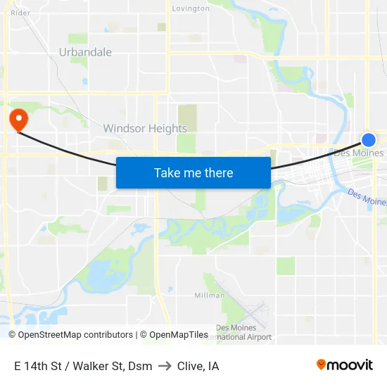 E 14th St / Walker St, Dsm to Clive, IA map