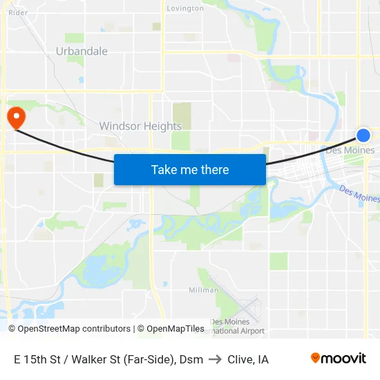 E 15th St / Walker St (Far-Side), Dsm to Clive, IA map