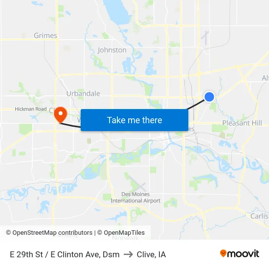 E 29th St / E Clinton Ave, Dsm to Clive, IA map