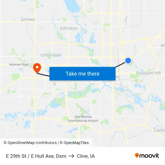 E 29th St / E Hull Ave, Dsm to Clive, IA map