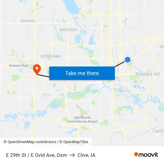 E 29th St / E Ovid Ave, Dsm to Clive, IA map