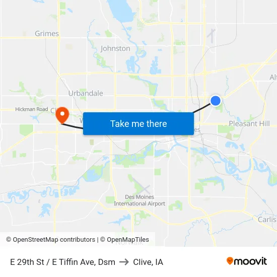 E 29th St / E Tiffin Ave, Dsm to Clive, IA map