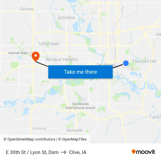 E 30th St / Lyon St, Dsm to Clive, IA map