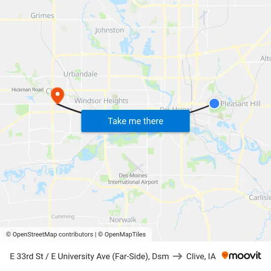 E 33rd St / E University Ave (Far-Side), Dsm to Clive, IA map