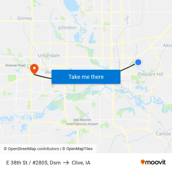 E 38th St / #2805, Dsm to Clive, IA map