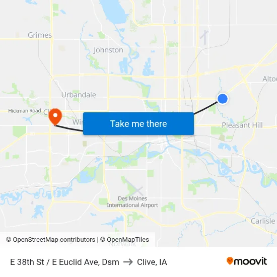 E 38th St / E Euclid Ave, Dsm to Clive, IA map