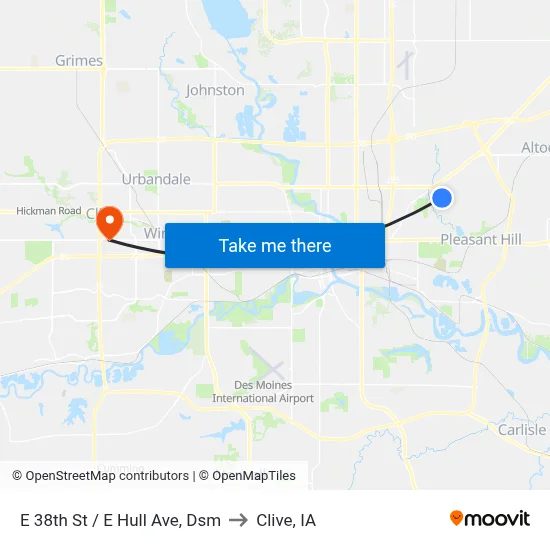 E 38th St / E Hull Ave, Dsm to Clive, IA map