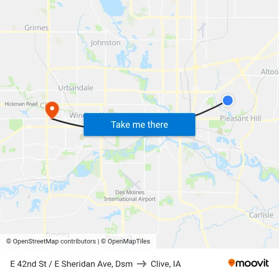 E 42nd St / E Sheridan Ave, Dsm to Clive, IA map