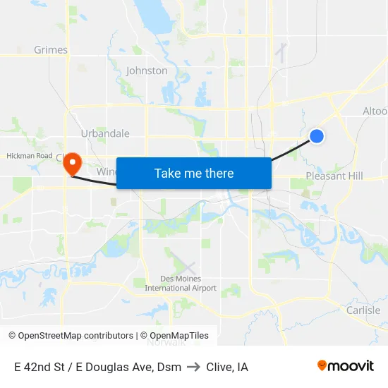 E 42nd St / E Douglas Ave, Dsm to Clive, IA map