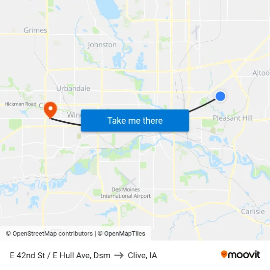 E 42nd St / E Hull Ave, Dsm to Clive, IA map