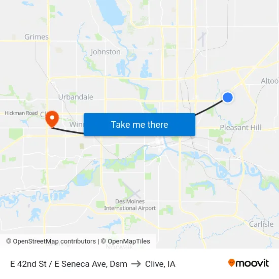 E 42nd St / E Seneca Ave, Dsm to Clive, IA map