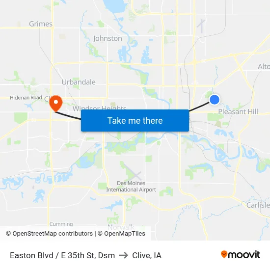 Easton Blvd / E 35th St, Dsm to Clive, IA map
