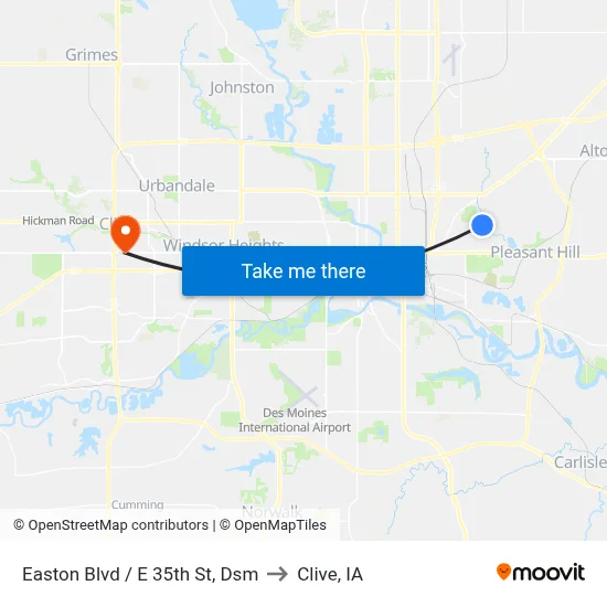 Easton Blvd / E 35th St, Dsm to Clive, IA map