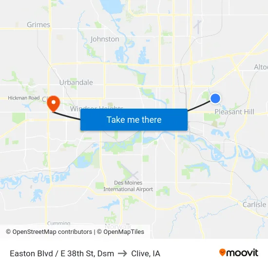 Easton Blvd / E 38th St, Dsm to Clive, IA map