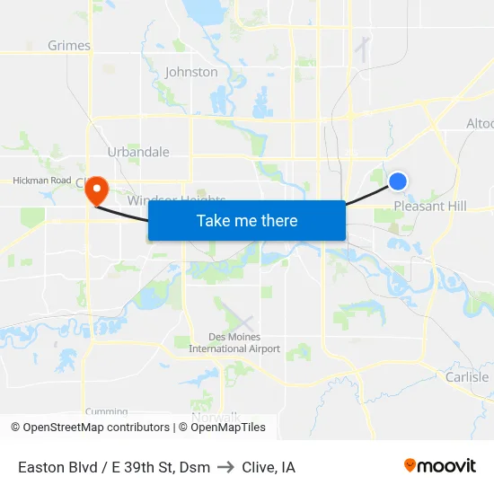 Easton Blvd / E 39th St, Dsm to Clive, IA map