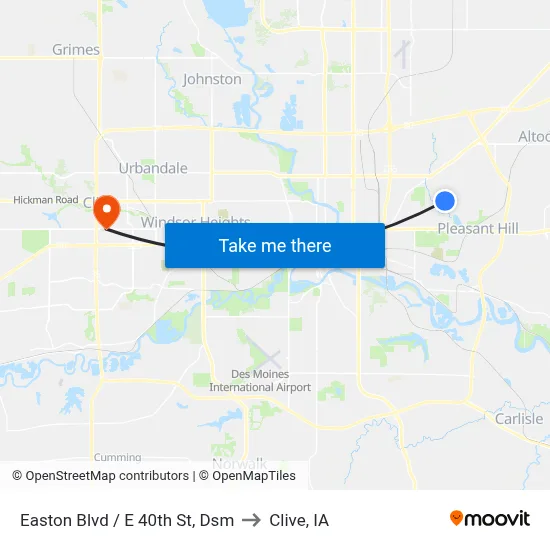 Easton Blvd / E 40th St, Dsm to Clive, IA map