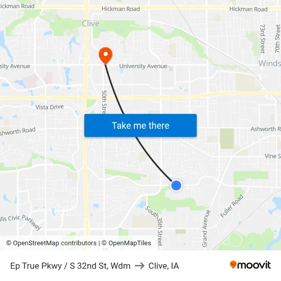 Ep True Pkwy / S 32nd St, Wdm to Clive, IA map