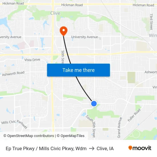 Ep True Pkwy / Mills Civic Pkwy, Wdm to Clive, IA map