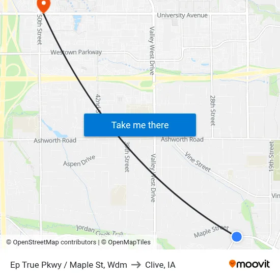 Ep True Pkwy / Maple St, Wdm to Clive, IA map