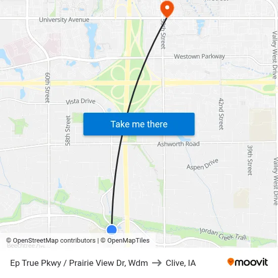 Ep True Pkwy / Prairie View Dr, Wdm to Clive, IA map