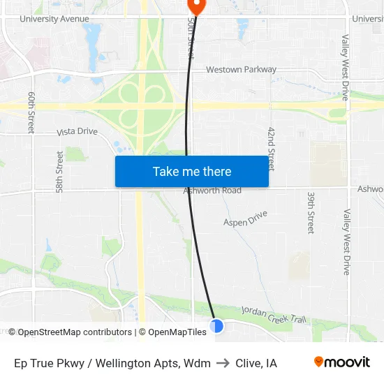 Ep True Pkwy / Wellington Apts, Wdm to Clive, IA map