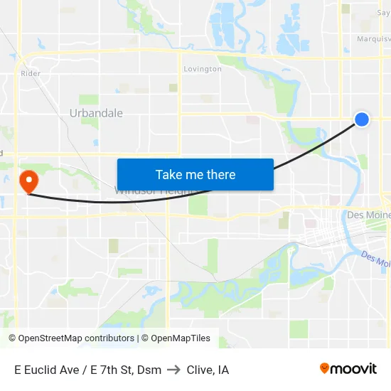 E Euclid Ave / E 7th St, Dsm to Clive, IA map