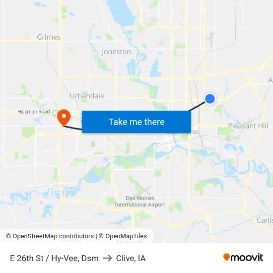 E 26th St / Hy-Vee, Dsm to Clive, IA map