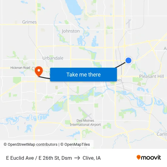 E Euclid Ave / E 26th St, Dsm to Clive, IA map