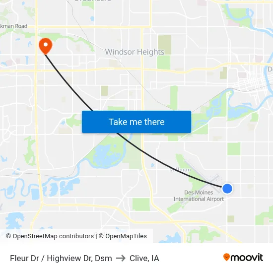 Fleur Dr / Highview Dr, Dsm to Clive, IA map