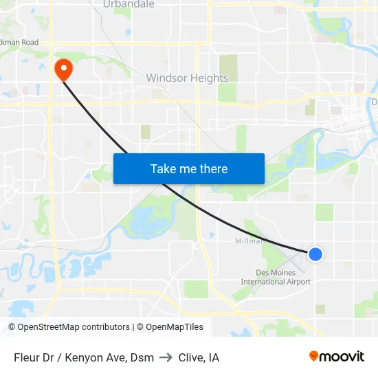 Fleur Dr / Kenyon Ave, Dsm to Clive, IA map