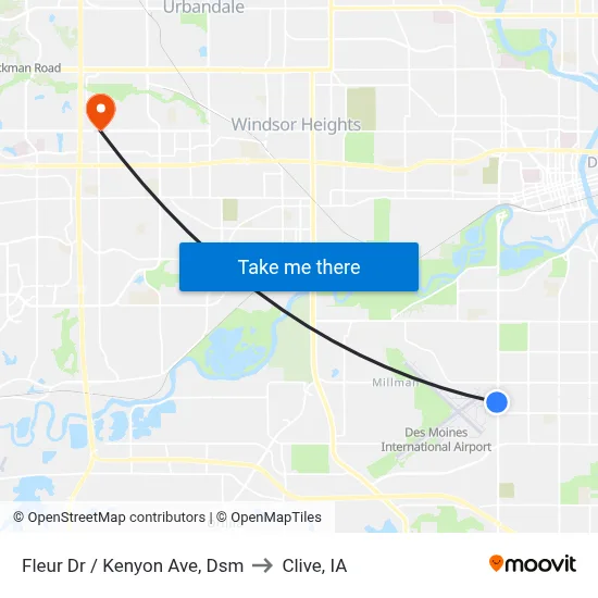 Fleur Dr / Kenyon Ave, Dsm to Clive, IA map