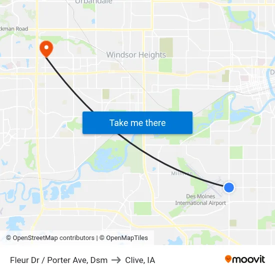 Fleur Dr / Porter Ave, Dsm to Clive, IA map