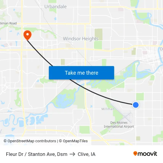 Fleur Dr / Stanton Ave, Dsm to Clive, IA map