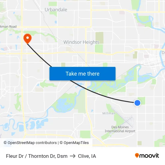 Fleur Dr / Thornton Dr, Dsm to Clive, IA map