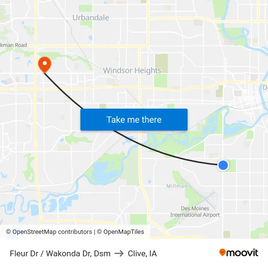 Fleur Dr / Wakonda Dr, Dsm to Clive, IA map