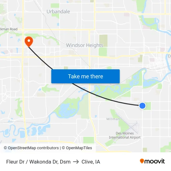 Fleur Dr / Wakonda Dr, Dsm to Clive, IA map
