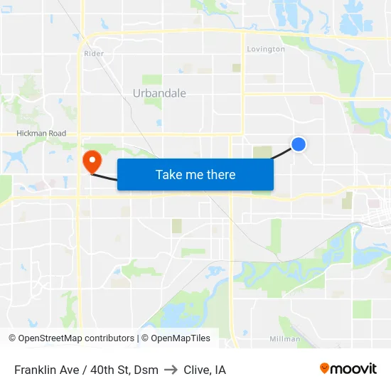 Franklin Ave / 40th St, Dsm to Clive, IA map