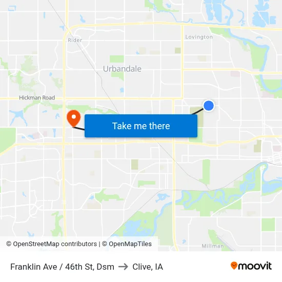 Franklin Ave / 46th St, Dsm to Clive, IA map